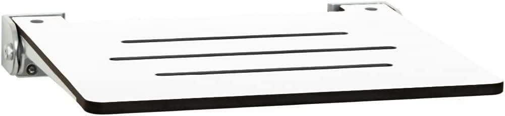 Seachrome 18 inch Silhouette Slimline Folding Wall Mount Shower Bench Seat, White Seat with Silver Frame