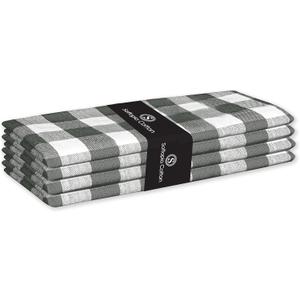 Napkins 100% Cotton Set of 4 Decorative Cloth Napkin Gingham Buffalo Check Plaid Washable Dinner Napkins for Holiday, Dinner, Wedding, Baby Shower & Dining - Grey White (18X18)