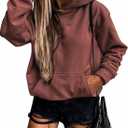 SHEWIN Women's Casual Hoodies Long Sleeve Solid Lightweight Pullover Tops Loose Sweatshirt with Pocket (Large, 2 Red)