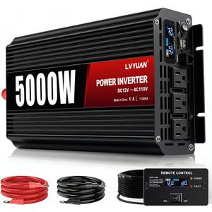 5000 Watt Power Inverter 12v to 110V/120V Converter Peak Power 10000W with 3 AC Outlets,1 USB Port, Remote Controller & LCD Screen DC to AC Inverter for RV Camping Off-Grid Solar Inverter Systems