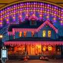 HGJ Outdoor String Lights Waterproof Halloween Lights with Timer, 11 Modes for Holiday Party Home Decor (Purpel+Orange, 360LED 32FT)