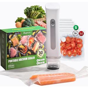 Compact Wireless Vacuum Sealer Machine for Food Preservation with 30 Reusable Vacuum Storage Freezer Bags, Portable Handheld Food Saver, for Meal Prep, Sous Vide Cook, Outdoor BBQ, Kitchen Leftover