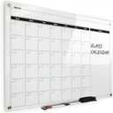 Real Glass Dry Erase Monthly Calendar, Giant Size 34" x 46", White Tempered Glass Surface, Frameless Wall Mount, with 4 Assorted Color Markers and Eraser, by Better Office Products (Bright White)
