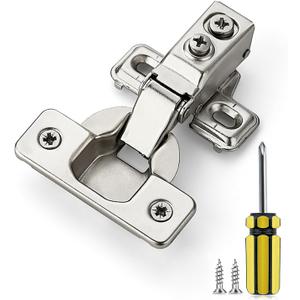 Ravinte 50 Pack 25 Pairs 5/8 Inch Overlay Brushed Nickel Short Arm Kitchen Cabinet Hinges,Soft Close 105 Degree Concealed Hinges with Screwdriver and Mounting Screws Used for Face Frame Door