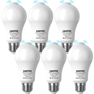 Motion Sensor Light Bulb,Activated Detector Light Bulb Indoor,Dusk to Dawn Security Bulb,13W Equivalent 100W,E26 Base 6000K Daylight,6 Packs (LY-A19H001)