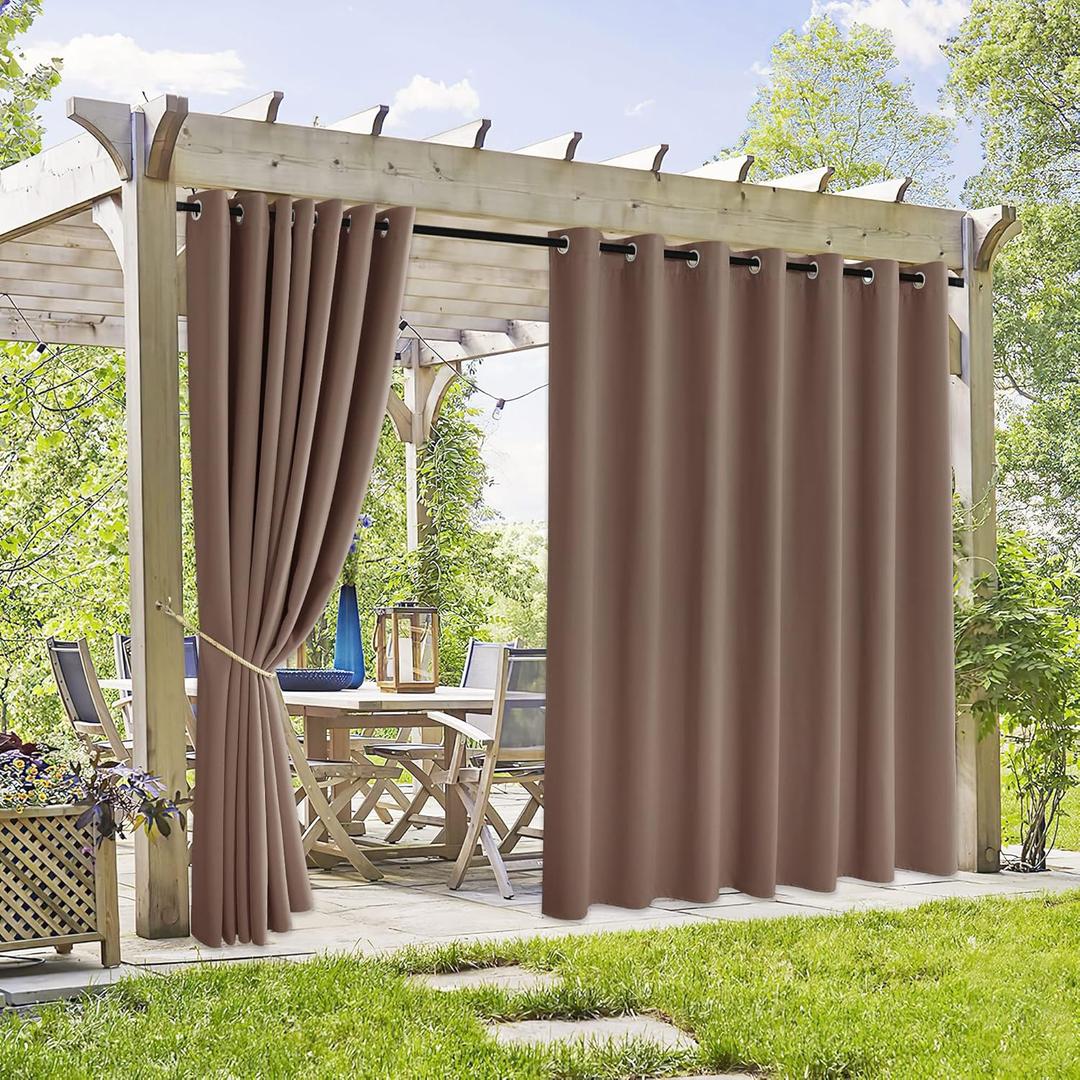 RYB HOME Extra Wide Outdoor Curtains 2 Panels - UV Protect Waterproof Privacy Outside Curtains for Patio Gazebo Balcony Lanai Pavilion Pergola Deck, Wide 105 x Long 108 inches, Mocha
