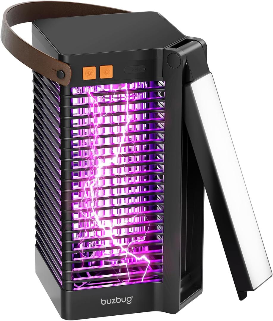Buzbug Bug Zapper Outdoor Indoor, 10 Years Lifespan Lamp, 9000mAh Battery,IPX4 Waterproof, Portable & Rechargeable LED Electric Fly Killer with Reading Light,for Camping Patio Home -MO019B