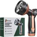 Heavy Duty Garden Hose Nozzle, Metal Water Hose Sprayer with 8 Spray Patterns, Water hose Head with Thumb Control, On Off Valve, for Lawn & Plant Watering, Car & Pet Washing
