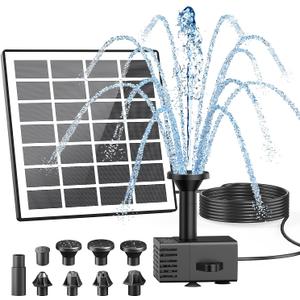Solar Fountain Kit Upgraded Glass Panel,9.84 Power Cord Solar Bird Bath Fountains No Battery DIY 9 Nozzles, Solar Water Fountain for Bird Bath Garden Dcor(White)