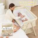 Baby Crib for Newborn, Baby Bassinets Bedside Sleeper with Breathable Mesh & Mattress, Easy Move Crib for Newborns with Lockable Wheels, 4-Adjustable Height Beside Bassinet (Beige)