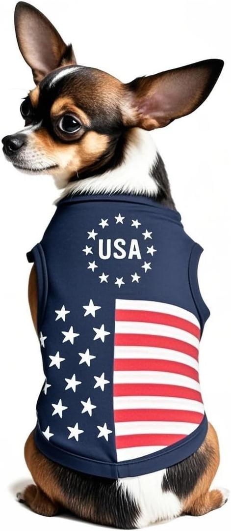 4th of July Dog Outfit Independence Day Dog Shirt Red White and Woof Funny Holiday Pet Clothes (X-Small, American Flag)