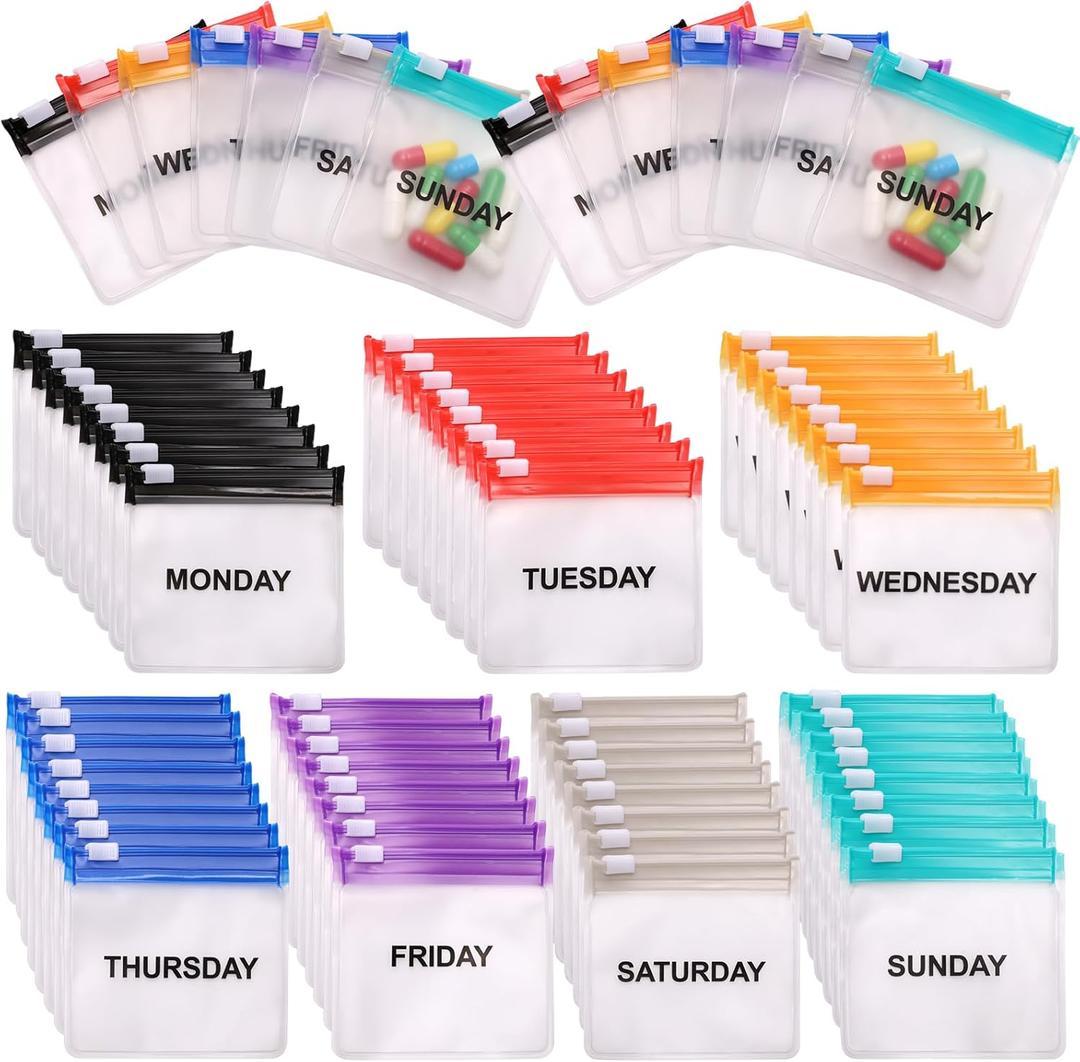 Reusable Pill Pouch Bags, Zippered Medicine Bags with Slide Lock, Portable Pill Packets for Pill Storage (70)