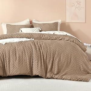 Litanika Taupe King Size Comforter Set, 3 Pieces Tufted Boho Farmhouse Bedding Comforter Sets, Lightweight Fluffy Comforter Bed Set for All Season (104x90In Comforter and 2 Pillowcases)  