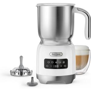 Hazel Quinn Milk Frother and Steamer, Variable Temp and Thickness, Detachable for Dishwasher Safe, 400ml / 13.5oz Milk Warm for Hot & Cold Latte, Cappuccino Hot Chocolate - Pearl White