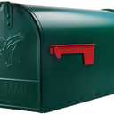 Dark Green Mailbox Medium Metal US Mail Box Rural Size Outside Curbside Horizontal Farmhouse Classic, 19"D x 6.5"W x 9.5"H