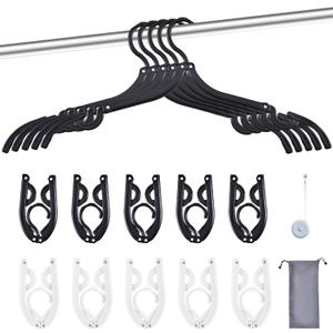 10-Pack Foldable Travel Hangers with Gift Box Thickened ABS & Aluminum Rivets, Non-Slip Design for Delicate Clothes, Compact 5.5x3 Inch, Black/White 10-Pack Foldable Travel Hangers with Gift Box Thickened ABS & Aluminum Rivets, Non-Slip Design for Delicate Clothes, Compact 5.5x3 Inch, Black/White