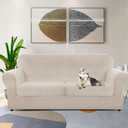 ZNSAYOTX Oversized Velvet 3 Piece Couch Cover with 2 Extra Large Seat Cushion Covers Stretch Sofa Cover for 2 Cushion Couch Thick Loveseat Sofa Slipcover for Living Room (Khaki), 72"-92"(2 Cushions)