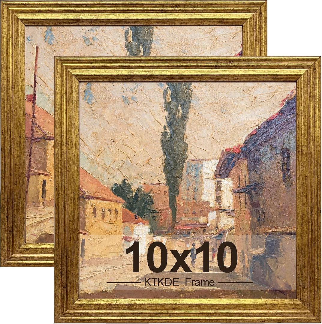 KTKDE 10x10 Picture Frame Set of 2, Ornate Vintage Gold Photo Frames 10 x 10 Antique Photo Frame for Wall Decor or Tabletop Display Retro Home Decor best gift