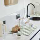 Checkered Dish Drying Mat for Kitchen Counter, Coffee Bar Station Accessories, Retro Cute Aesthetic Modern Absorbent Drainer Mat Kitchen Drying Mat Easy Clean, Sage 12" x 19"