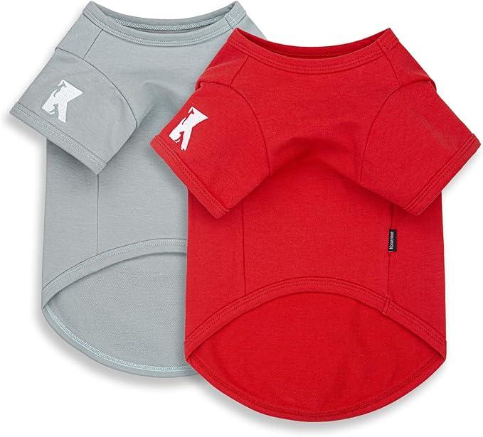 Koneseve Dog Shirt Breathable Cotton Stretchy Clothes for Small Pets 2-Pack Sunny Red & Smoky Blue L
