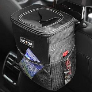 HOTOR Car Trash Can, Compact Waterproof Organizer, Leak-Proof Bin, 2-Gallon | Black, Multifunctional Car Accessory with Adjustable Straps & Magnetic Snaps for Interior Car Storage, 2 Gallons
