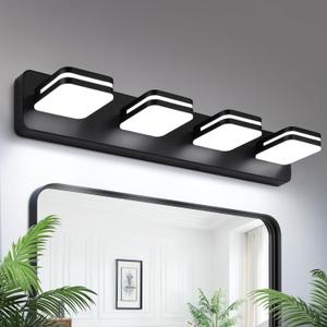 Torondo LED Modern Bathroom Vanity Light Fixtures, 4-Light Acrylic Bathroom Light Fixtures, Matte Black Wall Lighting Fixtures Over Mirror (White Light 5000K) (4-Light, 27-Inch, 5000K)