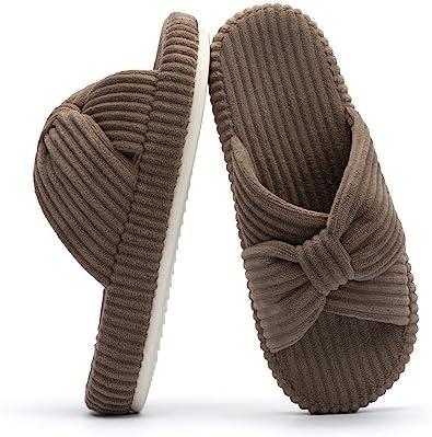 Chantomoo Slippers for Women Memory Foam House Bedroom Corduroy Bow Crossbands Slide Slipper Shoes Comfy Trendy Gift Slippers 38-39