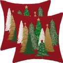 AEIOAE Christmas Pillow Covers 22x22 Inch Set of 2 Colorful Christmas Tree Throw Pillows Case, Stars Holiday Outdoor Decorative Farmhouse Winter Red Decor Cushion Covers for Home Sofa Bed Couch