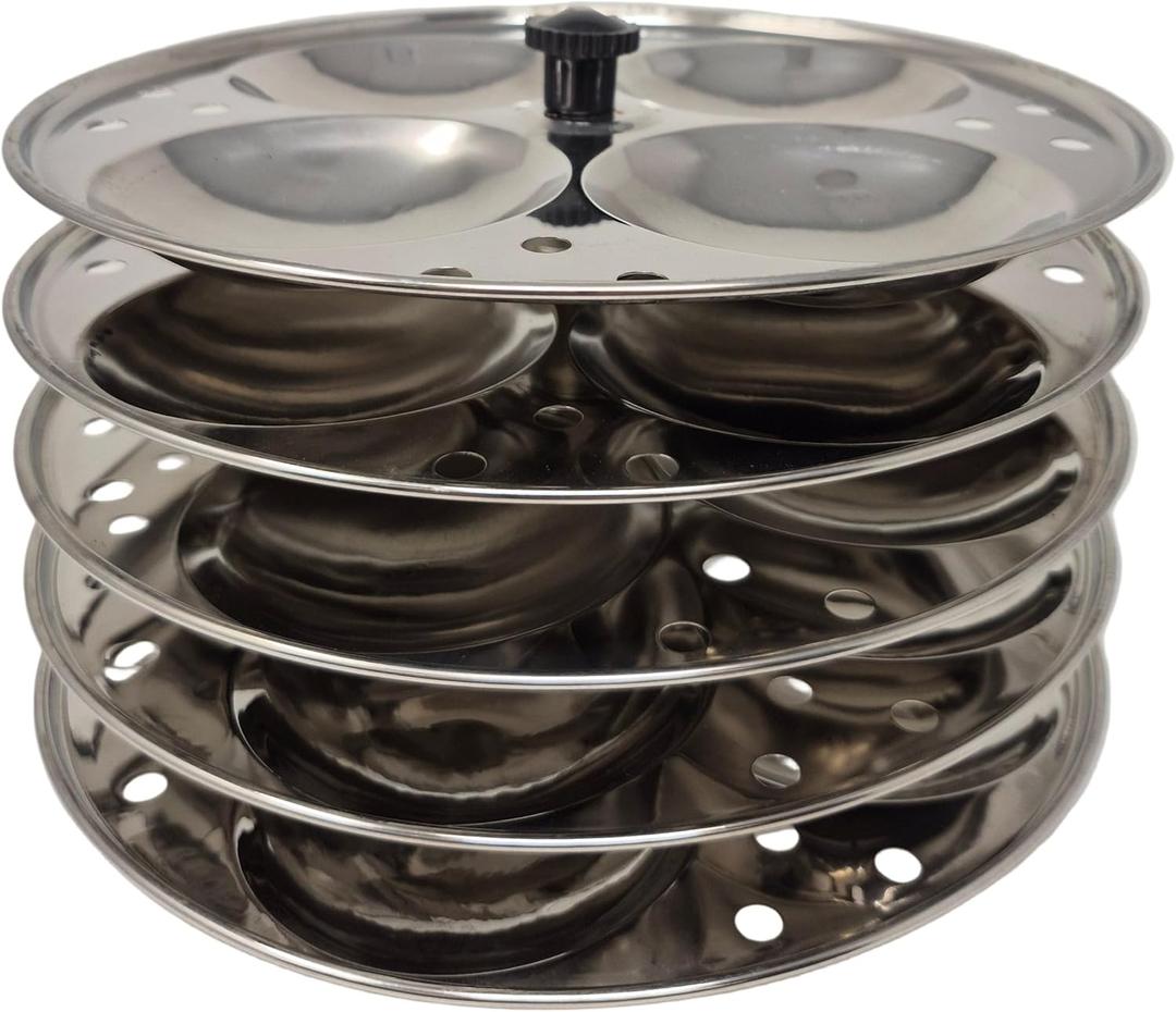 Tabakh Stainless Steel 5-Rack Idli Stand, Medium, Silver