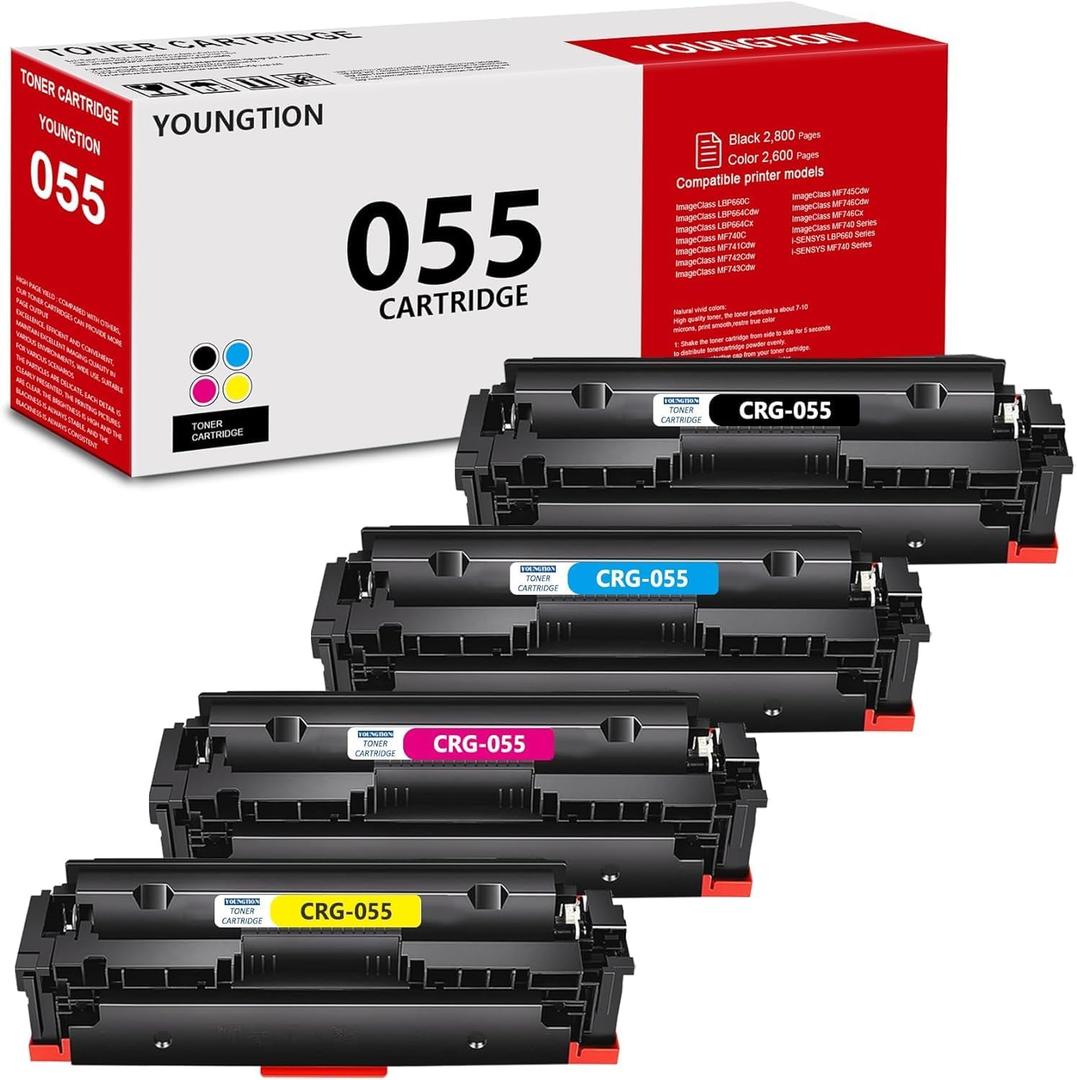 055 Toner Cartridges High-Yield 4-Pack (BK/C/M/Y) Compatible MF743cdw Toner Replacement for Canon 055 Toner Cartridge Set for Color imageCLASS MF741Cdw MF743Cdw MF745Cdw MF746Cdw LBP664Cdw Printer