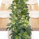6Ft Eucalyptus Garland, Upgrade Bushy Artificial lvy Greenery Vines with Flower Gypsophila Willow Leaves for Home Wedding Party Table Runner Centerpiece Decor (1pcs)