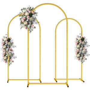 Wedding Arch-Backdrop-Stand Set of 3 (7.2FT 6.6FT 6FT) Gold Metal Arch Stand for Birthday Party Baby Shower, Balloon Flower Arch Stand for Graduation Anniversary Ceremony Decor