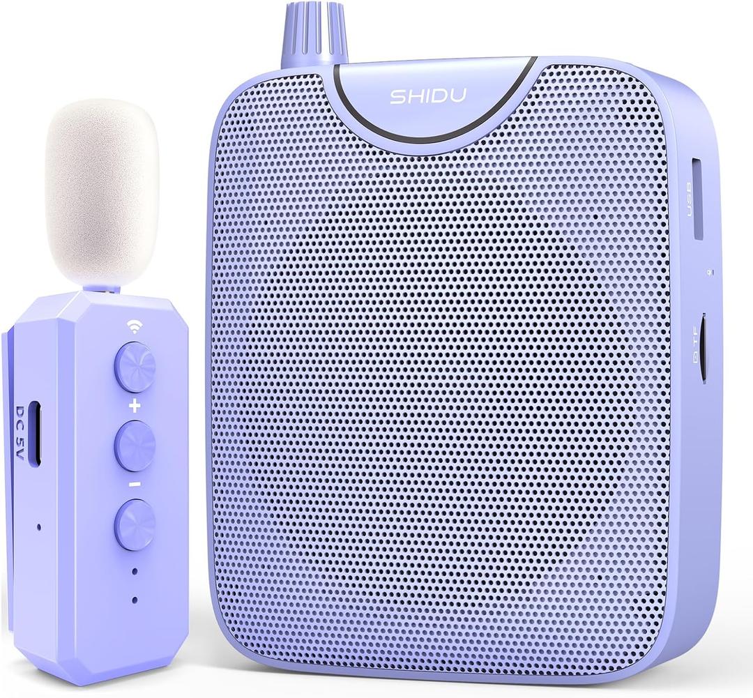 SHIDU 35W Power Voice Amplifier with Bluetooth Wireless Lavalier Microphone, Portable Teacher Mic with Speaker Personal Clip On Microphone System for Teacher Meeting Training-M500 (Purple)