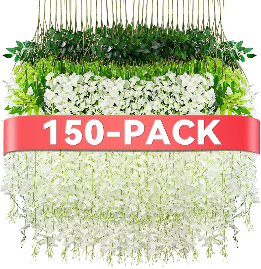 Alotiki Wisteria Hanging Flowers,Fake Hanging Flowers,Wisteria artificiales Garland for Home Wedding Arch Floral Party Garden Ceremony Outdoor Decor,3.6 feet Long(150,White)