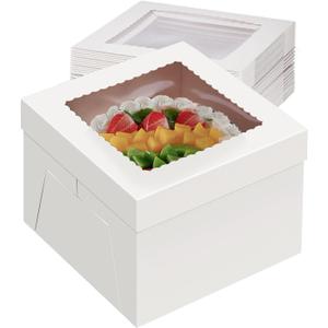 20Pack 8 Inch Cake Boxes, 8X8X8 Inch White Bakery Boxes With Windown For Chocolates, Cajas Pasteles, Cookie, Pastries,Pie, Home Bakers, Gift Cakes For Wedding, Birthday, Halloween