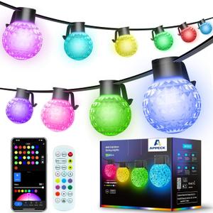Outdoor String Lights 50FT, 25 Dimmable Color Changing LED Patio Lights with 54 Scene Modes, Warm White LED Bulbs for Outside, Christmas, Work with Alexa, Google, APP Control, IP65 Waterproof