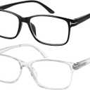 Success Eyewear Computer Glasses 2 Pairs Anti Glare Classic Reading Glasses Quality Comfort Glasses for Men and Women Set of 2 Crystal and Shiny Black 1.5