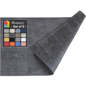 Homaxy Faux Leather Heat Resistant Placemats for Dining Table Set of 6, Waterproof Wipeable Washable PU Table Mats, Easy to Clean Anti-Slip Place Mats, 11.8" x 17", Dark Grey