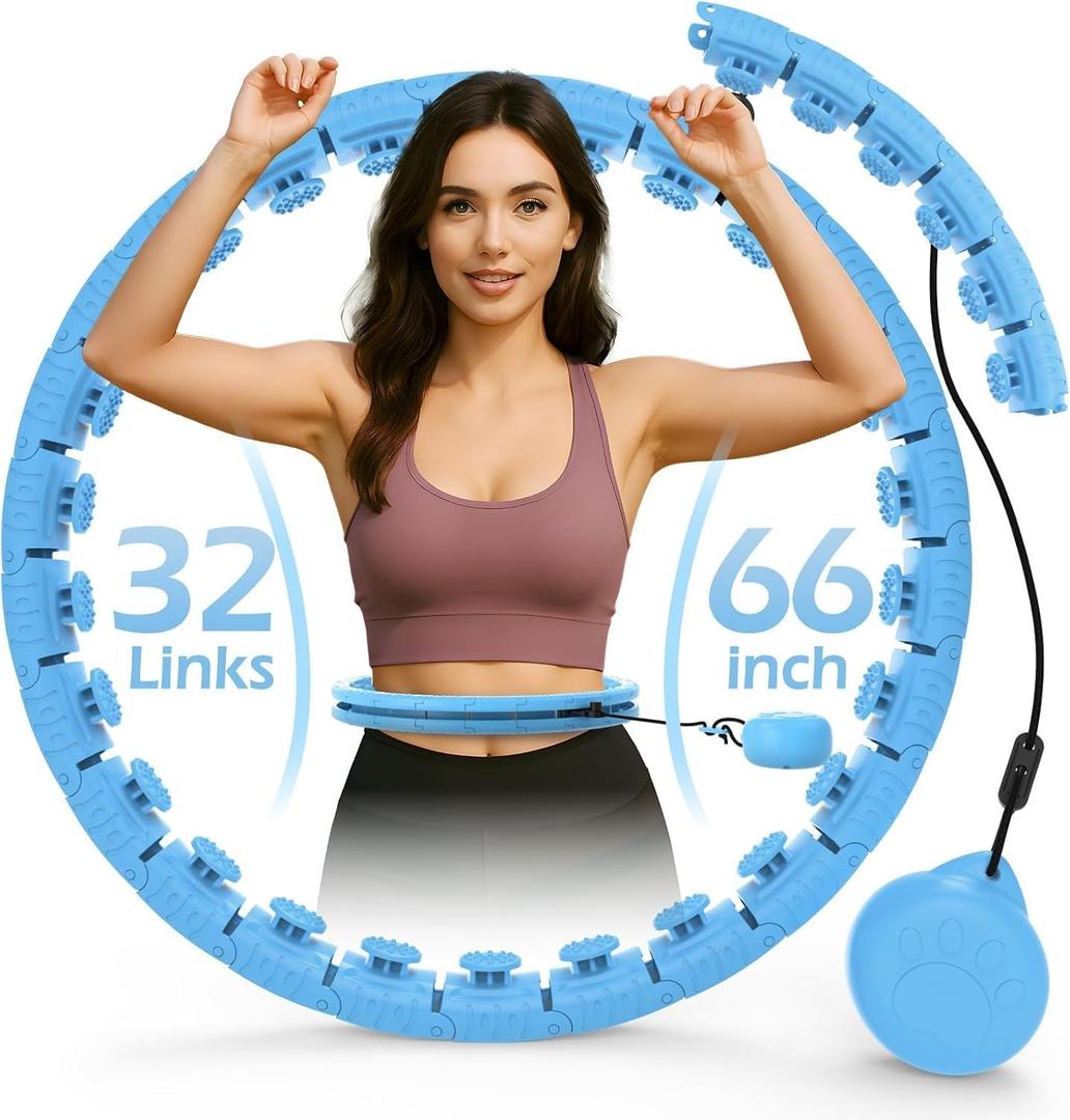 Weighted Hula Circle with 32 Links(66 Inch), Sweet Weight Ball, for Adults Weight Loss, Infinity Fitness Hoop Plus Size, for Women Smart Exercise Equipment