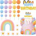 38 Pcs Rainbow Cake Topper with Daisy Balls Cake Topper, Pastel Cupcake Toppers Cake Decorations for Birthday Wedding Party Supplies