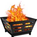 17" Protable Fire Pit,Outdoor Wood Burning Fire Pit with Carrying Bag for Camping, Bonfire, Backyard, Garden and Picnic Patio (Rectangular)