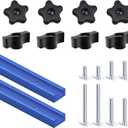 2 pack 48" T-Track with 16pcs T-Track Knob Kit for Woodworking with Screws, Aluminum Alloy Woodworking Tools Double Cut Profile Universal T-Tracks with Predrilled Mounting Holes anodized blue