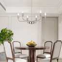 Modern Brushed Nickel Chandelier for Dining Room, 6-Light Candle Chandelier, 22" Transitional Hanging Ceiling Light Fixture for Living Room, Foyer, Entryway, Kitchen