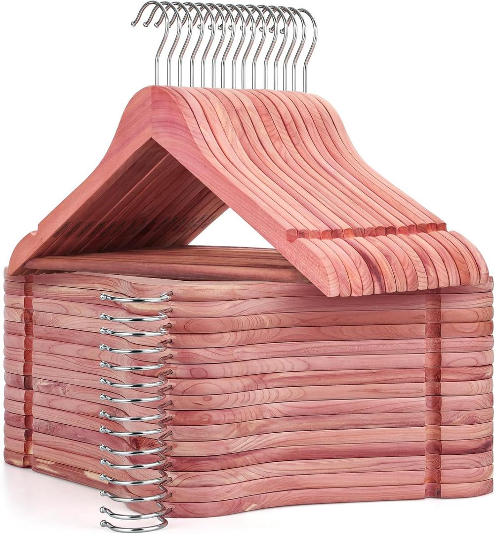 TOPIA HANGER American Red Cedar Wooden Hangers 30 Pack, Clothes Hangers for Closet, Wood Suit Hangers with Smooth Cut Notches, 360 Flexible Hook, Non-Slip Pants Bar (Natural)