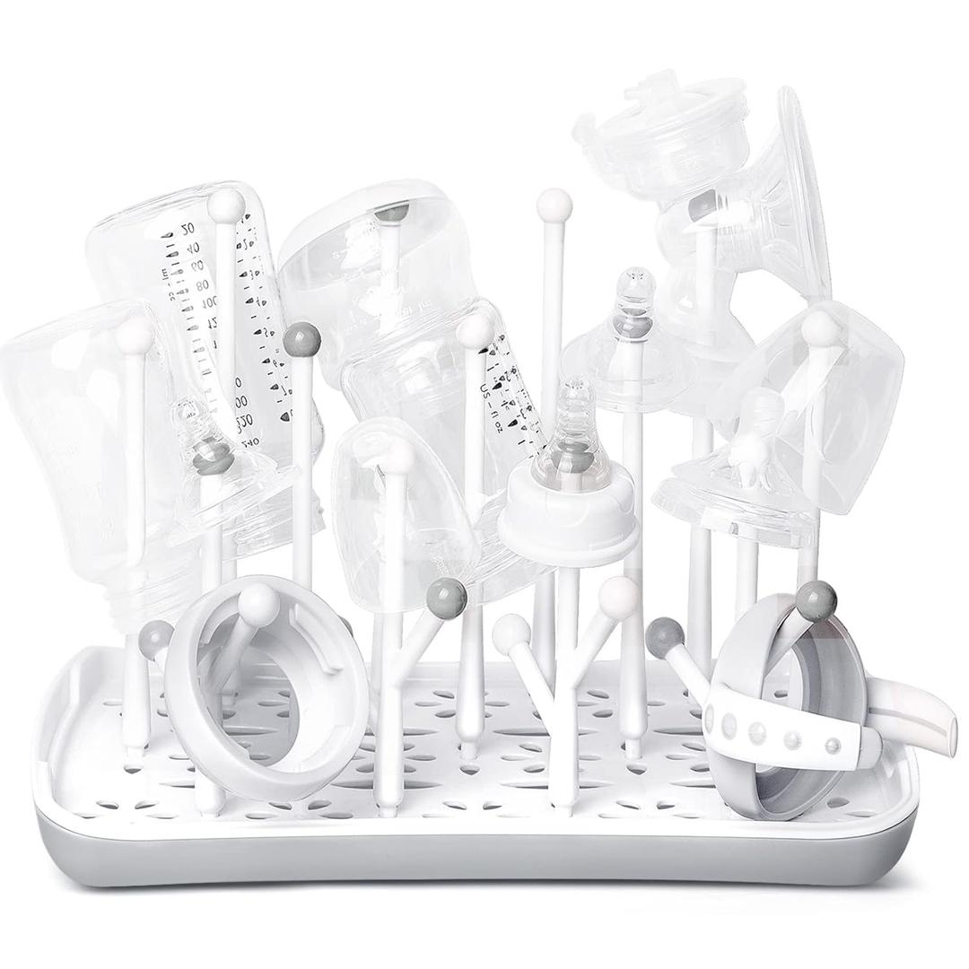 Baby Bottle Drying Rack with Tray, Termichy High Capacity Bottle Dryer Holder for Bottles, Teats, Cups, Pump Parts and Accessories, Gray (Countertop Style)