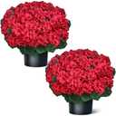 Juxdp 18" Artificial Geraniums Topiary - 2 Set for Front Porch Decor,Faux Silk Flowers Bushes UV Resistant Potted Plants for Outdoor Indoor Door Offices Garden Farmhouse Home Decor (Red)