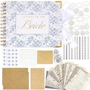 Humyoun Wedding Guest Book Letters to The Bride Scrapbook Wedding Memory Book Bridal DIY Blank Paper Scrapbook Photo Album Guest Sign with Pearl Stickers(8.5 x 7 Inch, Floral, Blue)