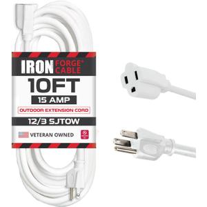 Iron Forge Cable 12 Gauge Outdoor Extension Cord 10 Ft, SJTOW 12/3 Heavy Duty White Extension Cord 3 Prong, Oil Resistant & Flame Retardant
