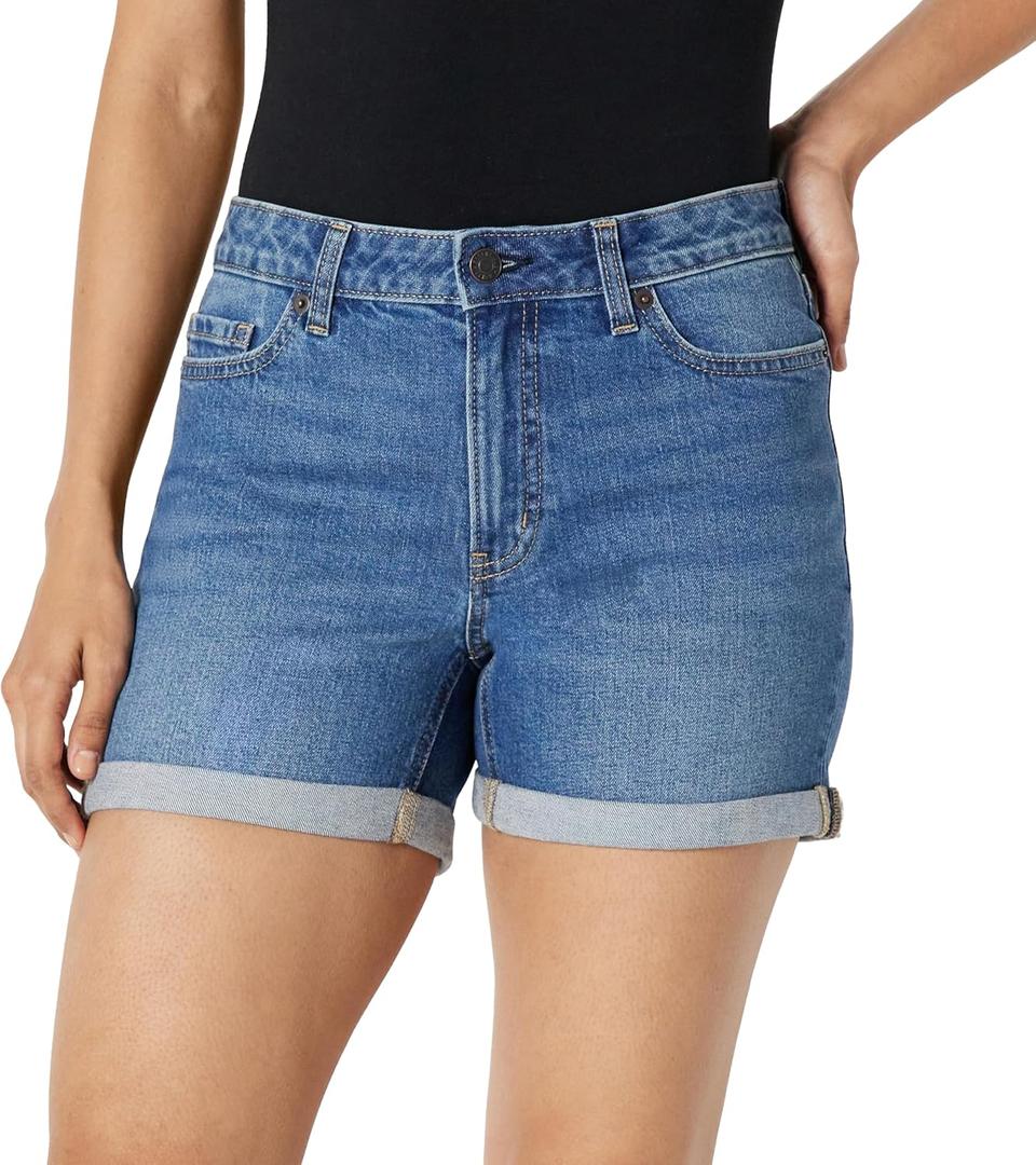 Amazon Essentials Women's Mid-Rise Stretchy Slim Fit 4" Denim Shorts (2, Medium Blue Vintage)