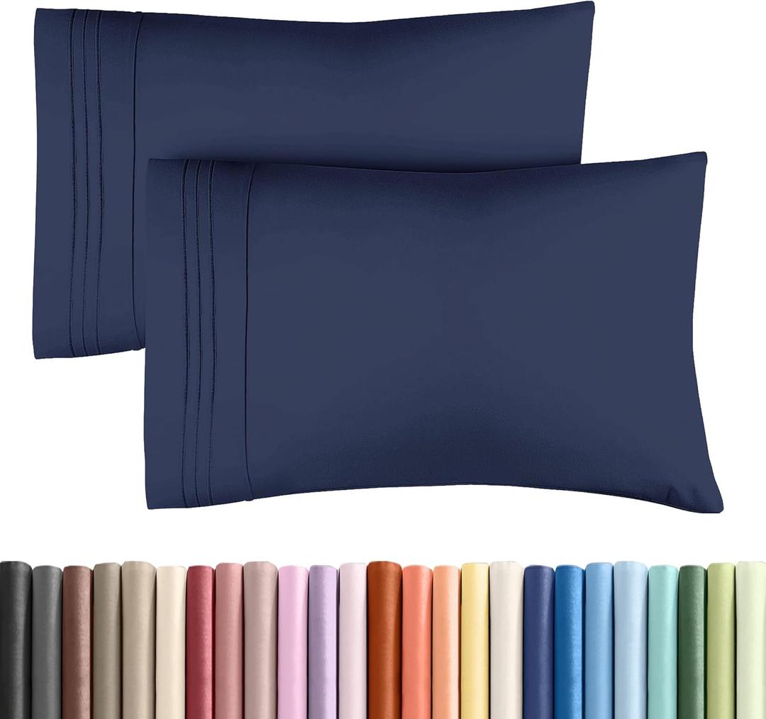 King Pillow Cases Set of 2 - Ultra Soft Hotel Quality Pillowcase Covers - Comfy, Cozy & Wrinkle Free - Shrinkage, Stain & Fade Resistant - Machine Washable Pillow Protectors - 2 Piece Set - Navy Blue